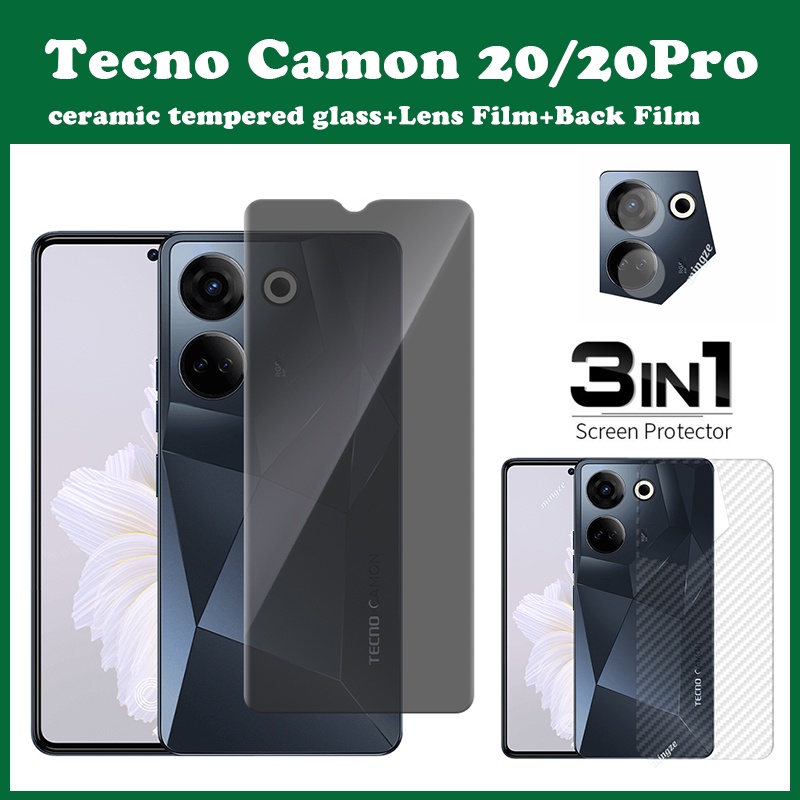 3in1 Tecno Camon 20 Pro ฟิล์มกระจกนิรภัยกันรอยหน้าจอ เพื่อความเป็นส่วนตัว กันแอบส่อง Tecno Camon 20 และฟิล์มเซรามิค Tecno Camon 20 Pro 5G