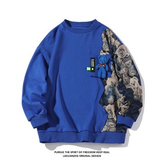 เสื้อกันหนาว สําหรับผู้ชาย ❧เสื้อกันหนาว คอกลม ขนาดใหญ่ ลายหมี สีขาว สไตล์ฮ่องกง แฟชั่นฤดูใบไม้ผลิ M-5X HW22043-P65 2022♢