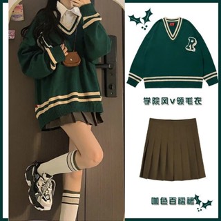 Zhien พร้อมส่ง เสื้อกันหนาว คอวี กระโปรงสั้น ผ้าถัก ทรงหลวม สไตล์เกาหลี ญี่ปุ่น แฟชั่นฤดูใบไม้ผลิ ฤดูใบไม้ร่วง สําหรับผู้หญิง