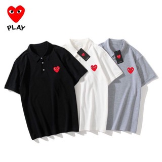 Cdg PLAY เสื้อโปโล แขนสั้น ทรงหลวม สีดํา แฟชั่นฤดูร้อน สําหรับผู้ชาย และผู้หญิง 2023