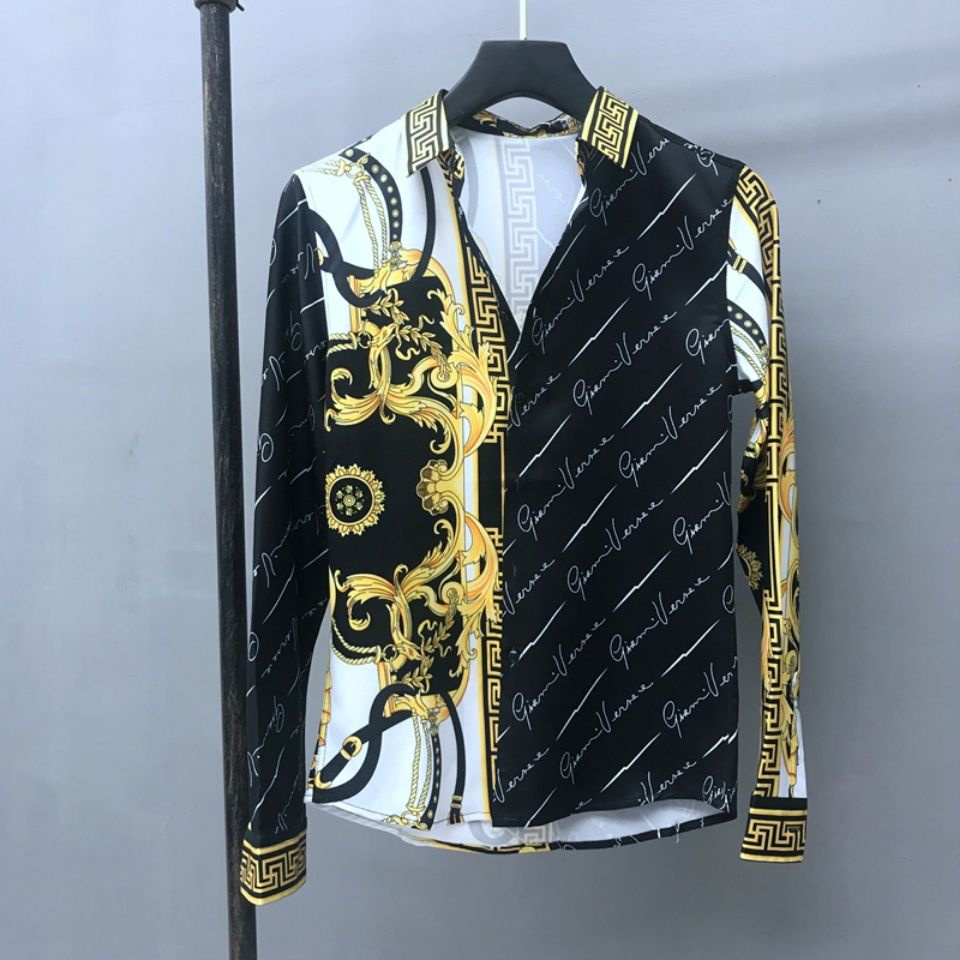 เสื้อเชิ้ตแขนยาว พิมพ์ลาย สไตล์เกาหลี ยุโรป และอเมริกัน ย้อนยุค แบบเข้ารูป ทันสมัย สําหรับผู้ชาย