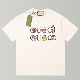 Gucci เสื้อยืดลําลอง แขนสั้น พิมพ์ลายตัวอักษร ทรงหลวม คุณภาพสูง สําหรับผู้ชาย และผู้หญิง 2023