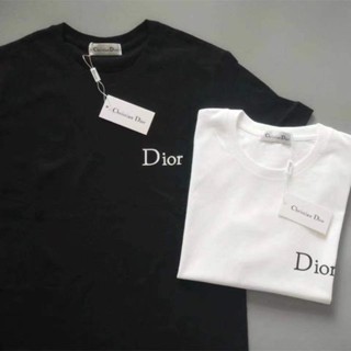 Dior 2023 เสื้อยืดคอกลม แขนสั้น ผ้าฝ้าย ระบายอากาศ ทรงหลวม สไตล์เกาหลี เหมาะกับฤดูใบไม้ผลิ และฤดูร้อน สําหรับผู้ชาย และผู้หญิง