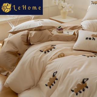 ◄℡LEHOME 60 นับผ้าฝ้าย 100% ล้างผ้าฝ้าย ผ้าปูที่นอนผ้าฝ้ายผ้านวมผ้าเช็ดตัวปักสี่ชิ้นเตียงแผ่นติดตั้ง