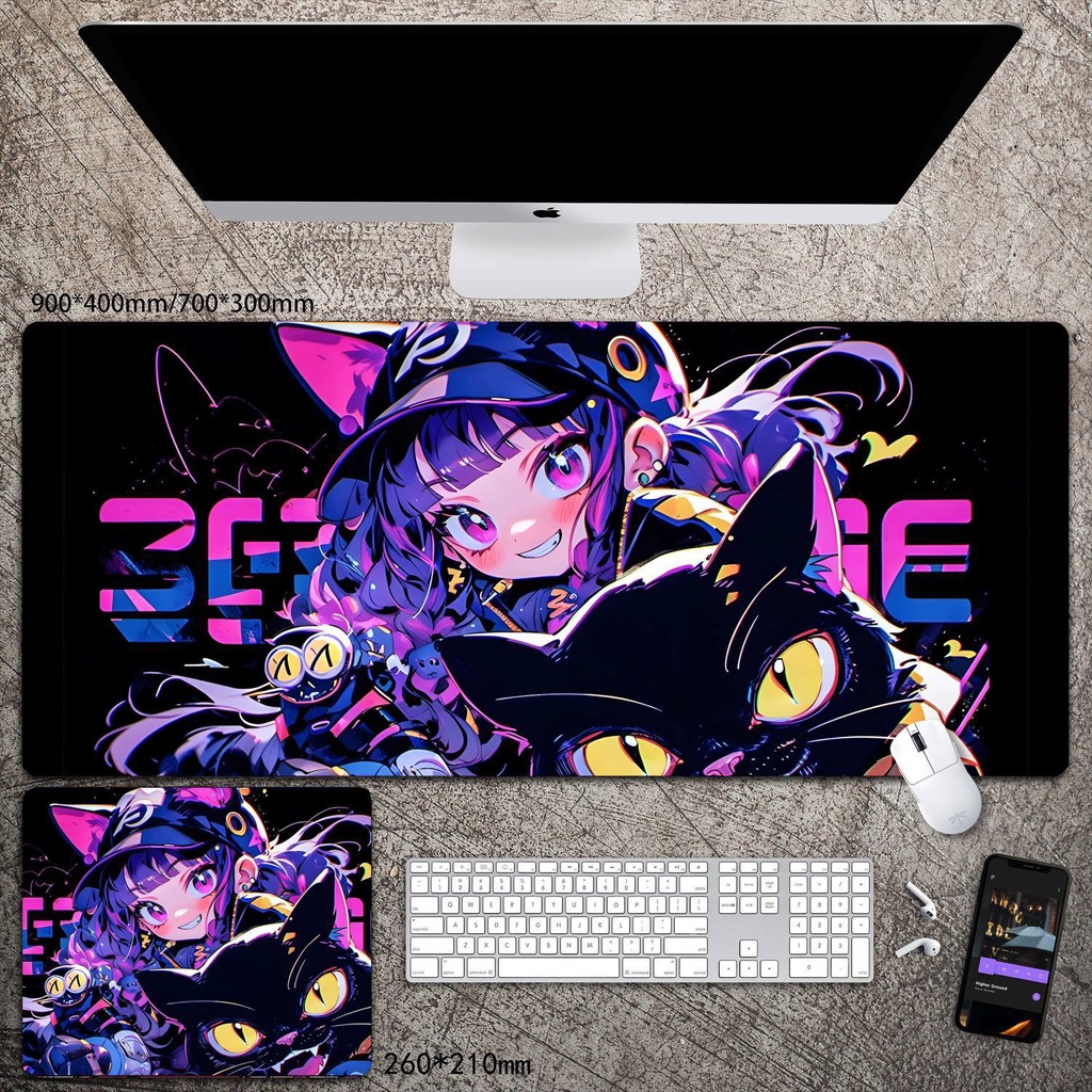[70 * 30 ซม.] แผ่นรองเมาส์ ลายการ์ตูนแมว สองมิติ ขนาดใหญ่ สําหรับเล่นเกม หอพัก คาเฟ่