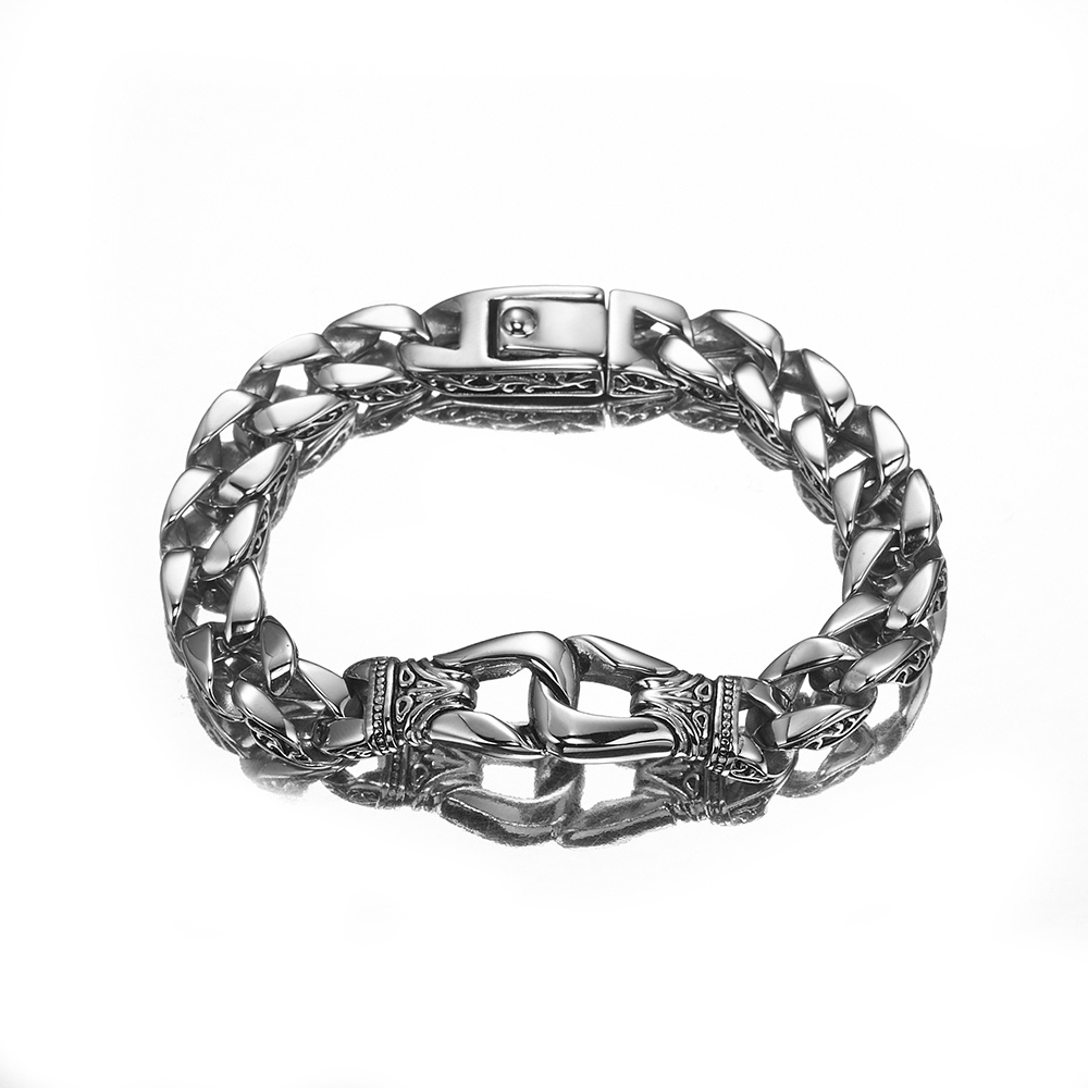 Vikings สร้อยข้อมือ สเตนเลส 12 มม. โซ่คิวบา สีเงิน สําหรับผู้ชาย ผู้หญิง