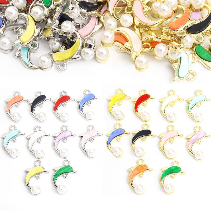 จี้สร้อยคอ สร้อยข้อมือ ต่างหู อะคริลิค รูปปลาโลมาน่ารัก ประดับมุก หลากสี 10 ชิ้น