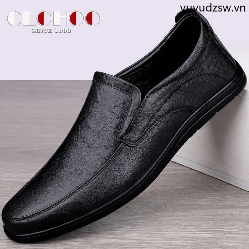 Clohoo ของแท้หนังผู้ชายรองเท้าหนังลําลอง Breathable Soft-Soled หนังนุ่ม Peas รองเท้าผู้ชาย All-Match Slip-On ขี้เกียจรองเท้าผู้ชาย