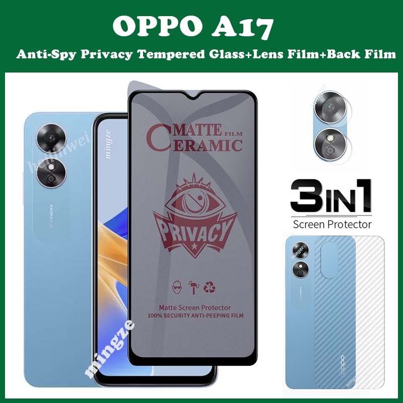 3in1 OPPO A17 ฟิล์มกระจกนิรภัยกันรอยหน้าจอ กันแอบส่อง เป็นส่วนตัว OPPO A57 A77S A96 A76 A95 A55 ฟิล์