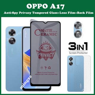 3in1 OPPO A17 ฟิล์มกระจกนิรภัยกันรอยหน้าจอ กันแอบส่อง เป็นส่วนตัว OPPO A57 A77S A96 A76 A95 A55 ฟิล์มเซรามิค และฟิล์มด้านหลัง OPPO A55 ฟิล์มกันรอยหน้าจอ + ฟิล์มเลนส์ + ฟิล์มด้านหลัง