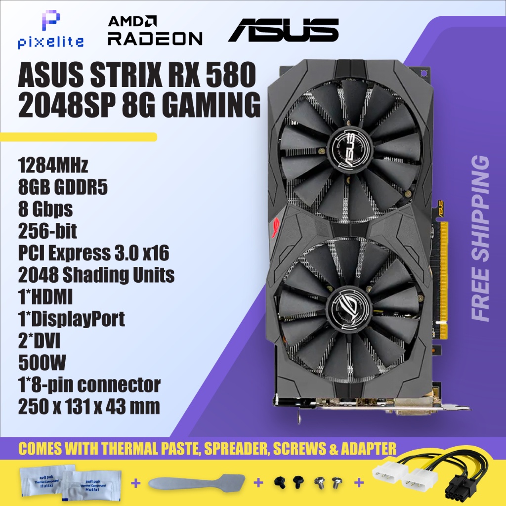 การ์ดจอ AMD GPU ASUS RX 580 RX580 2048sp 8G 8GB D5 DUAL FAN