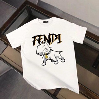 Fendi เสื้อยืดลําลอง แขนสั้น พิมพ์ลายสุนัข ทรงหลวม ขนาดใหญ่ คุณภาพสูง สําหรับผู้ชาย