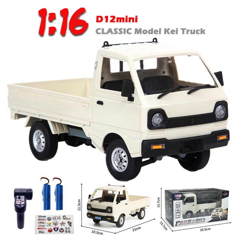 ♈ WPL D12 มินิ 1:16 RC รถ 2.4G รีโมทคอนโทรลจำลอง Drift Climb รถบรรทุกน้ำหนักเบาทางหลวง D12mini