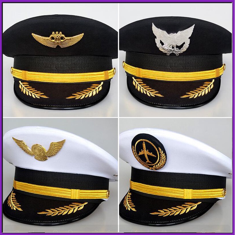 Air Plane Big Brim Hat Cap Captain Uniform Hat Cap Pilot Hat Wheel Value Long Crew Cap Fashion