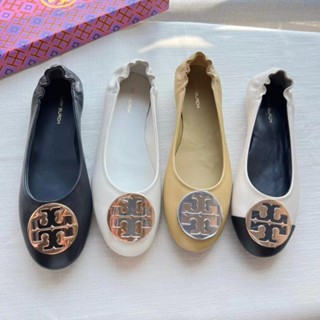 [EUR Size] Tory Burch Ladys 2023 รองเท้าบัลเล่ต์ หนังแกะนิ่ม โลโก้ T สี่สี สําหรับผู้หญิง