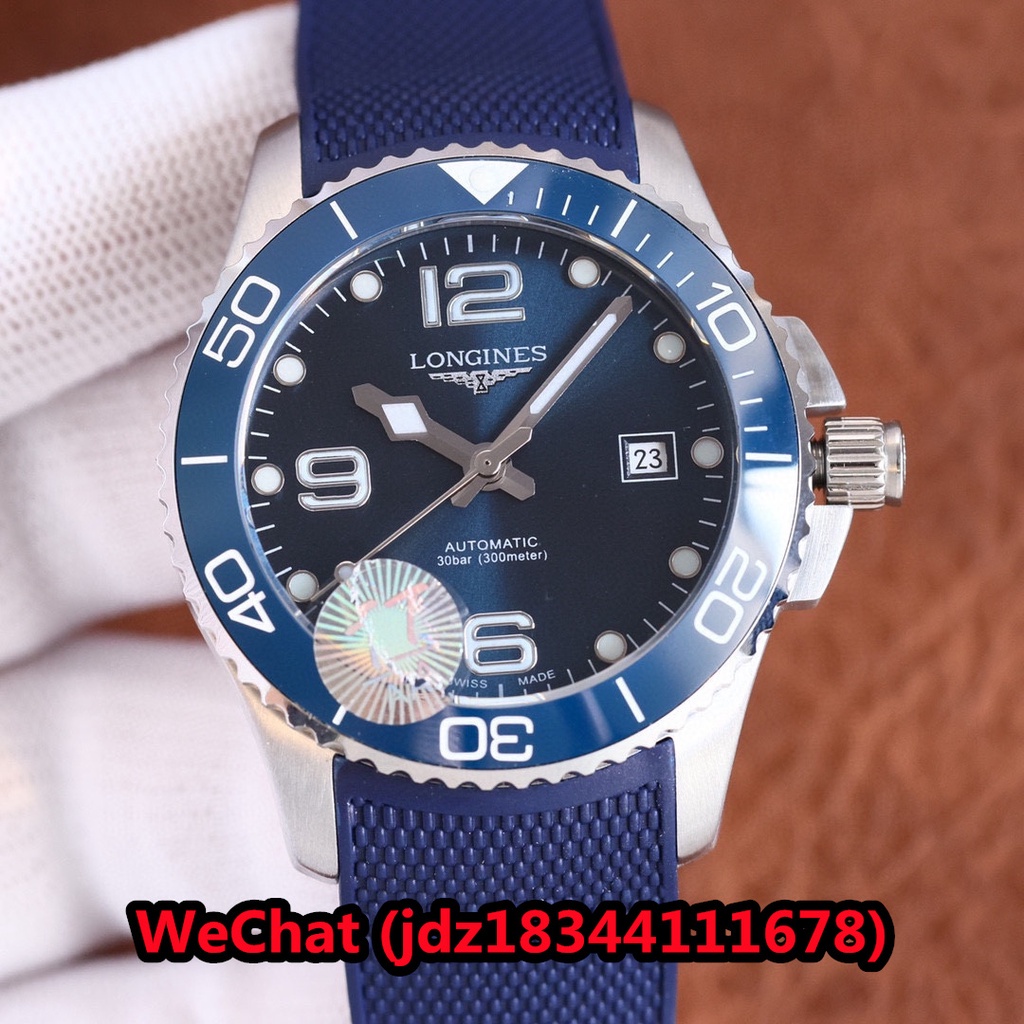 Longines Concas นาฬิกาข้อมืออัตโนมัติ สายยางธรรมชาติ สีดํา สีฟ้า สําหรับผู้ชาย