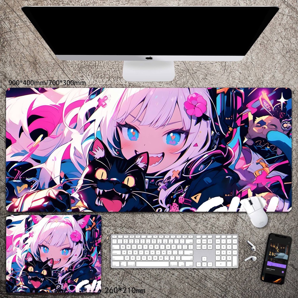 [70 * 30 ซม.] แผ่นรองเมาส์ ลายการ์ตูนแมว สองมิติ ขนาดใหญ่ สําหรับเล่นเกม หอพัก คาเฟ่