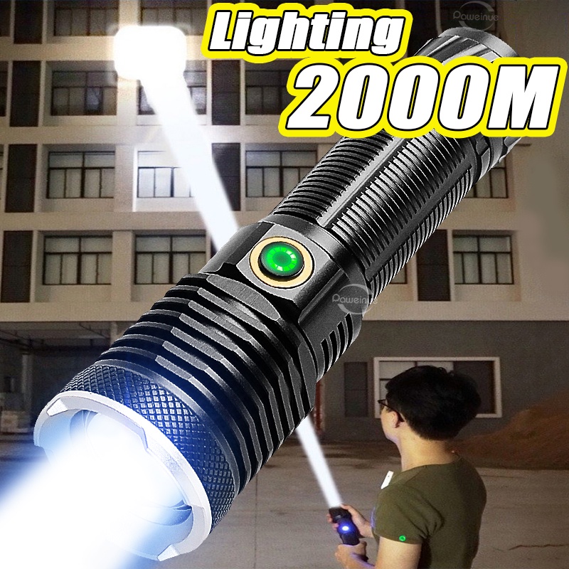 ✜✱ 2000M อัลตร้าไฟฉาย LED ที่มีประสิทธิภาพไฟฉายยุทธวิธี USB แบบชาร์จไฟไฟฉาย 18650 Xhp360 Campin