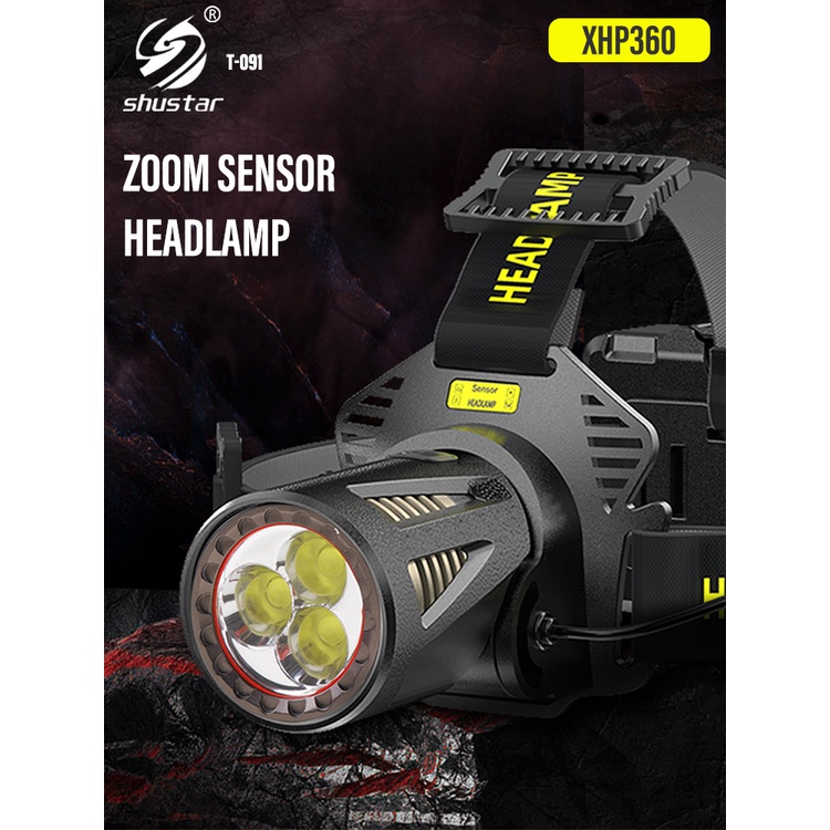 ☏ ✴ Xhp360 พลังงานสูงตกปลาไฟหน้าแบบชาร์จไฟหน้าตั้งแคมป์เดินป่าไฟฉาย LED สามารถ