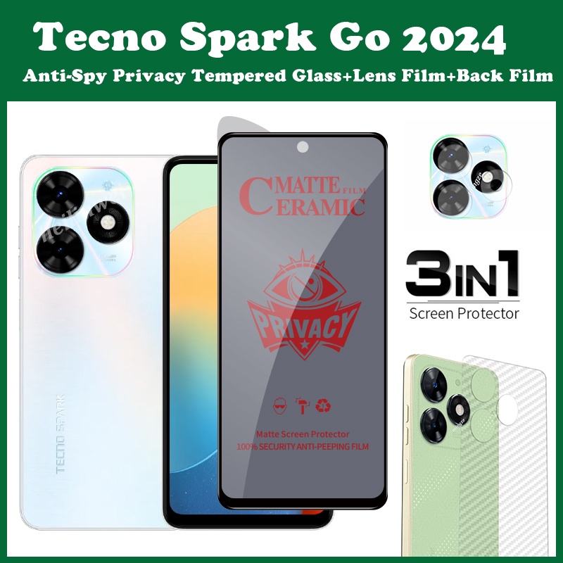3in1 Tecno Spark GO 2024 ฟิล์มกระจกนิรภัย ป้องกันการแอบมอง เพื่อความเป็นส่วนตัว Tecno Spark GO 2024 