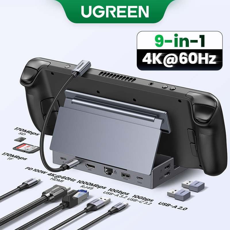 Ugreen ฮับ USB C เป็น HDMI 4K60Hz RJ45 PD100W สําหรับ Steam Deck Asus ROG Ally Nintend Switch MacBoo