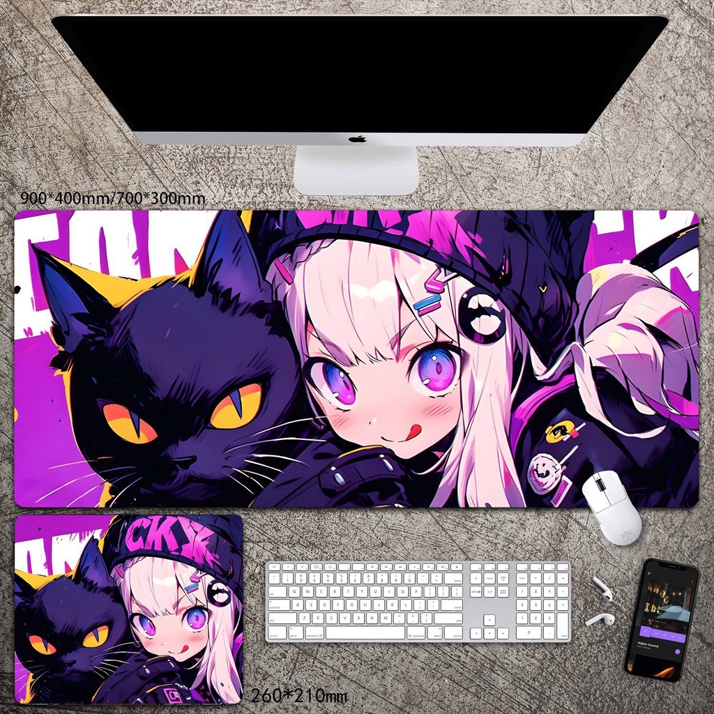 [70 * 30 ซม.] แผ่นรองเมาส์ ลายการ์ตูนแมว สองมิติ ขนาดใหญ่ สําหรับเล่นเกม หอพัก คาเฟ่