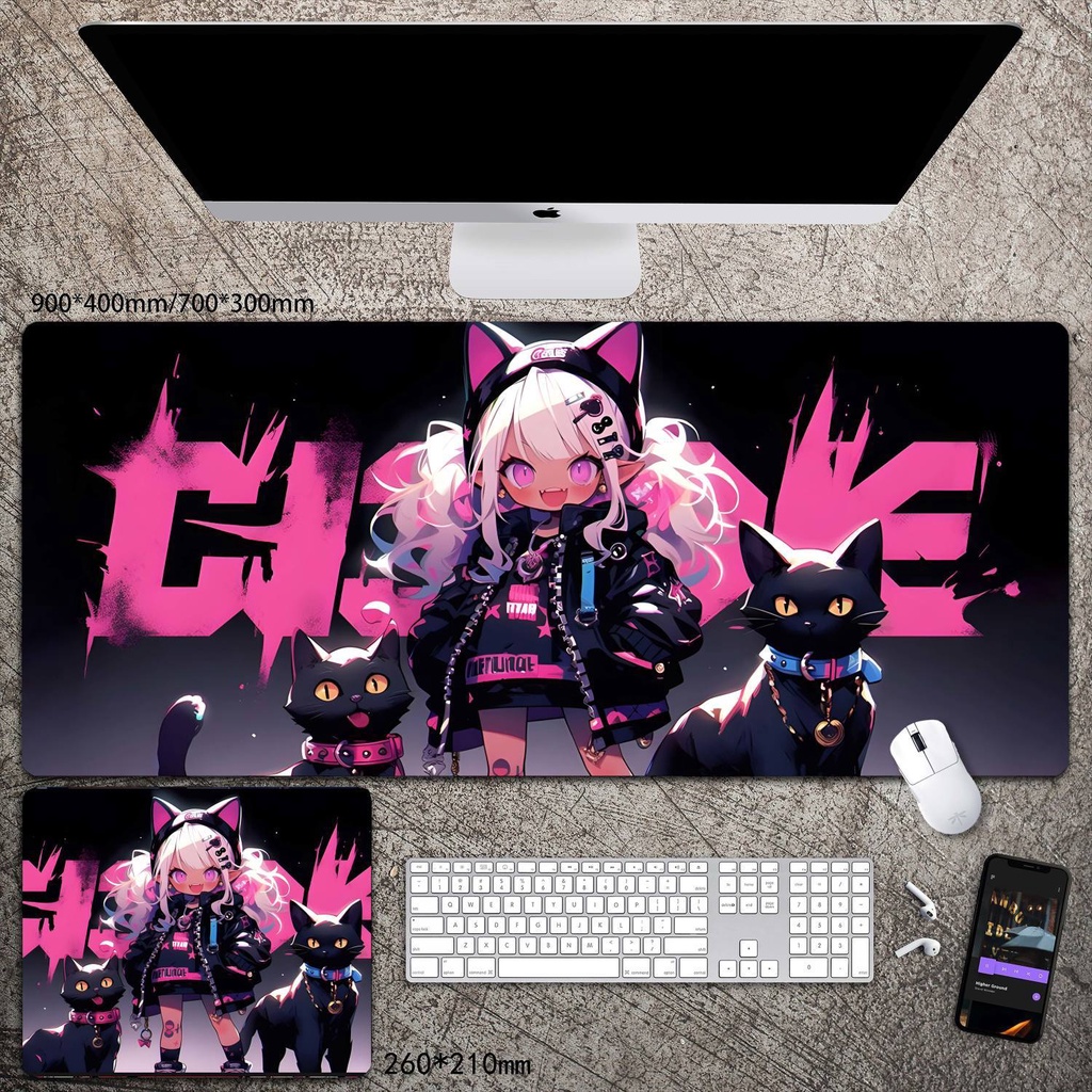 [70 * 30 ซม.] แผ่นรองเมาส์ ลายการ์ตูนแมว สองมิติ ขนาดใหญ่ สําหรับเล่นเกม หอพัก คาเฟ่