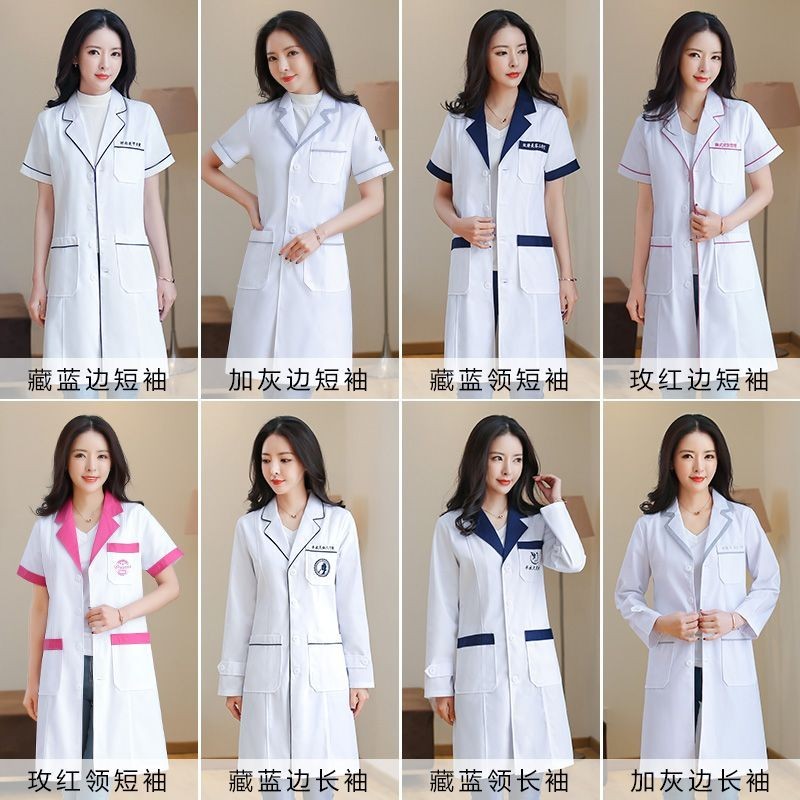 Xiao Su Beauty Salon Beautician Workwear เสื้อโค้ท แขนยาว สีขาว เสื้อผ้าหมอ พยาบาล ผู้หญิง แขนสั้น จัดการผิวหนัง ฤดูร้อน