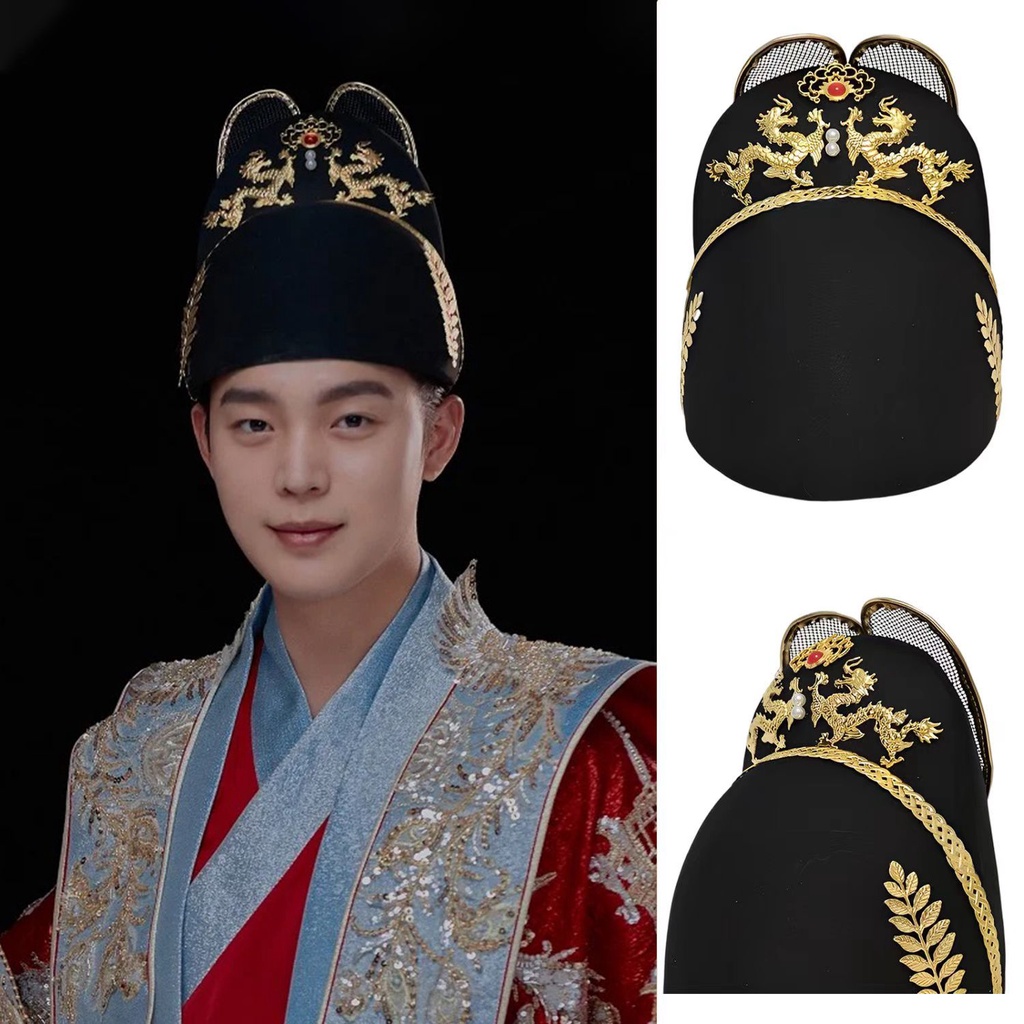 Ming Dynasty หมวกแต่งงาน หมวกผ้ากอซ สีดํา สไตล์จีน สําหรับเจ้าบ่าว