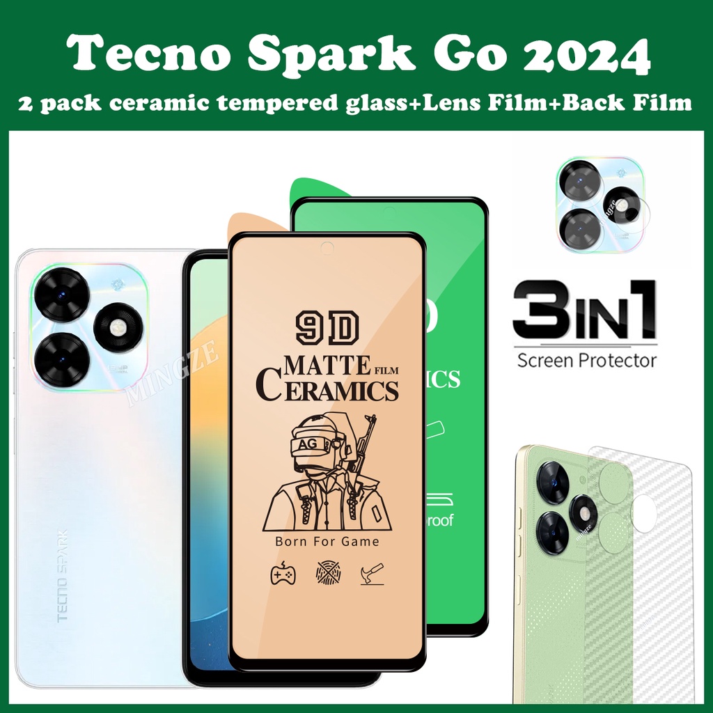 3in1 Tecno Spark GO 2024 ฟิล์มกระจกนิรภัยเซรามิค กันรอยหน้าจอ + ฟิล์มกล้อง + ฟิล์มด้านหลัง สําหรับ T