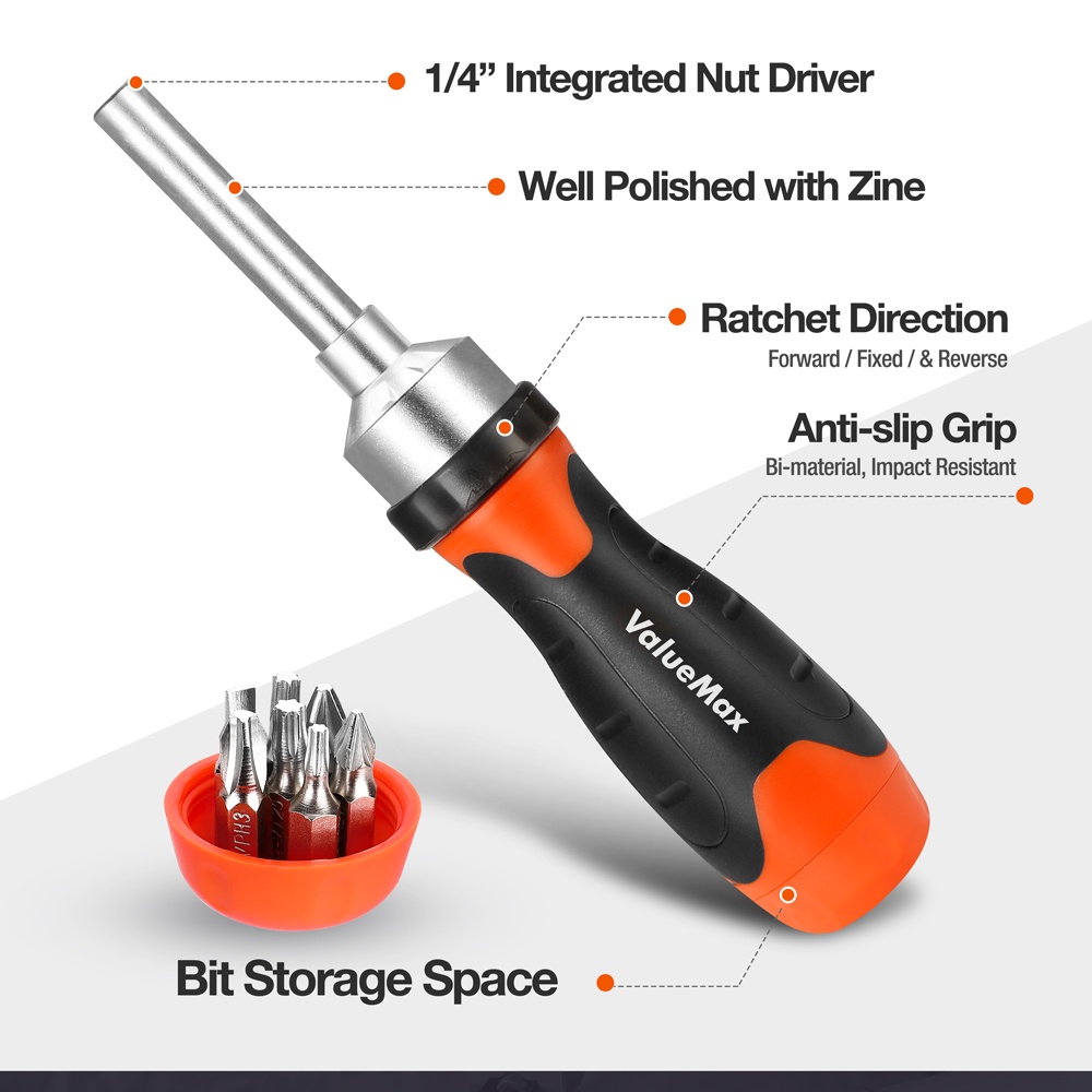 ValueMax 13-in-1 Multi-bit Ratcheting ไขควงชุดเครื่องมือ All in One แบบพกพาอเนกประสงค์ Ratchet Screw-driver Slotted/Torx/Square