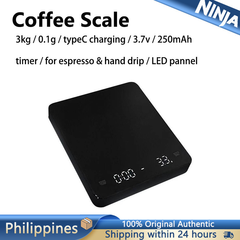 3kg/0.1g Electronic Coffee Scale Type-C USB Charging LED Panel Mini Precision Scale Timer 3.7V 250mA