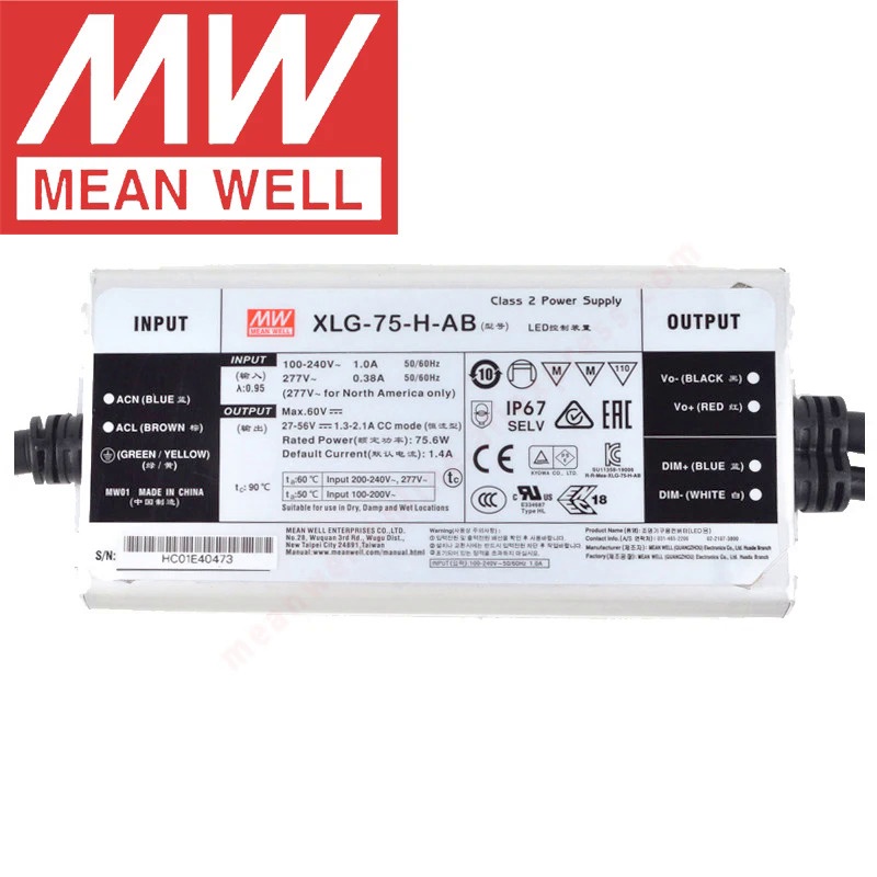 Mean Well IP67เคสโลหะถนน/โคมไฟตึกระฟ้า Meanwell 3 In 1 Dimming 75W โหมดพลังงานคงที่ LED Driver