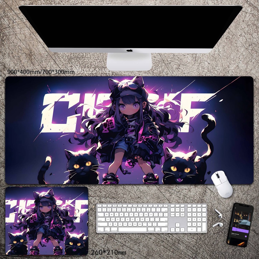 [70 * 30 ซม.] แผ่นรองเมาส์ ลายการ์ตูนแมว สองมิติ ขนาดใหญ่ สําหรับเล่นเกม หอพัก คาเฟ่