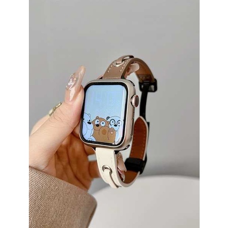 สาย applewatch se สาย applewatch เหมาะสำหรับ Apple Watch S9 สายคล้องคอ iWatch Ultra S8 7654 Slim Body Magnetic Suction Clasp สีเดียวหนังแท้