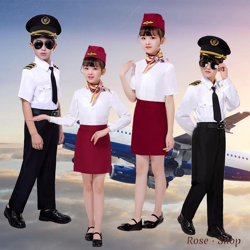 【เครื่องแบบเด็ก พร้อมส่ง COD ชุดแอร์โฮสเตสกัปตัน สําหรับเด็ก?ชุดยูนิฟอร์มนักบิน สไตล์จีน สําหรับผู้ชาย และผู้หญิง