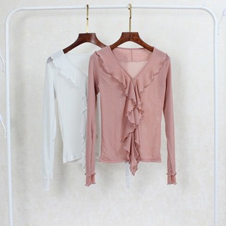 เสื้อคลุมกันแดด สําหรับผู้หญิง ✦เสื้อคาร์ดิแกนแขนยาว คอวี แบบบาง เข้ารูป แต่งระบาย แฟชั่นฤดูร้อน สไตล์เรโทร สําหรับผู้หญิง♩