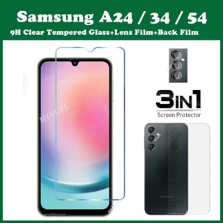 3 in 1 Samsung Galaxy A24 A34 A54 5G กระจกนิรภัย + ฟิล์มกันรอยด้านหลัง + ตัวป้องกันเลนส์กล้อง