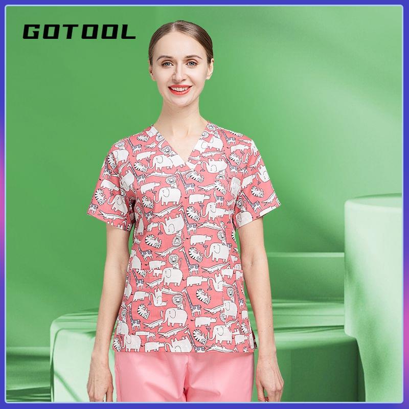 GOTOOLPotton Mens Doctor Scrub Suit Ladies Clothes Nurse Pet