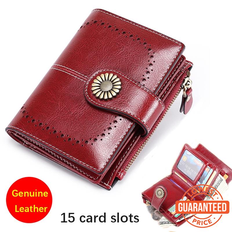 เซาท์แคโรไลนา1 15 ช่องใส่การ์ดผู้หญิงกระเป๋าสตางค์สั้น หนังวัว หนังหญิงกระเป๋าขนาดใหญ่ความจุสไตล์วิน