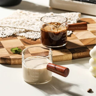 Emory Espresso Shot Glasses Measuring Cup 60ml/75ml Wooden Handle Ounce Measuring Cup Coffee