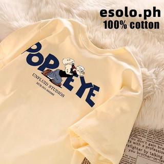 【esolo】oversized  Korean retro Breathable t shirt Popeye print Apricot T-shirt for women#0205