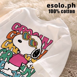 【esolo】Korean retro Breathable colorful Snoopy print oversized white T-shirt for women #0925