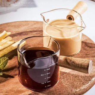 Emory Espresso Shot Glasses Measuring Cup 60ml/75ml Wooden Handle Ounce Measuring Cup Coffee