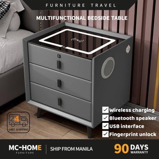 MC&HOME Bedside Table with USB Charging 3 Layers Lighting Locker Wireless Charging Bluetooth Speaker