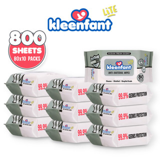Kleenfant Lite Antibacterial Disinfectant Cleansing Wipes 80 Tender sheets 10 Packs Antibac Wipes