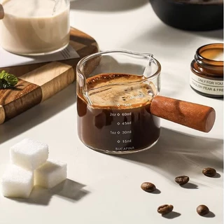 Emory Espresso Shot Glasses Measuring Cup 60ml/75ml Wooden Handle Ounce Measuring Cup Coffee