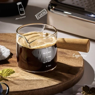 Emory Espresso Shot Glasses Measuring Cup 60ml/75ml Wooden Handle Ounce Measuring Cup Coffee