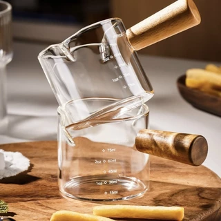 Emory Espresso Shot Glasses Measuring Cup 60ml/75ml Wooden Handle Ounce Measuring Cup Coffee