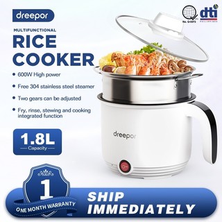 Dreepor 1.8L Mini Rice Cooker MultiFunction Electric Cooker With Steamer Non Stick Pan Hot Pot